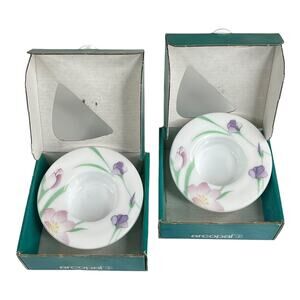 Arcopal Les Fantaisies Candle Holders Tealight Set 2 White Porcelain Floral